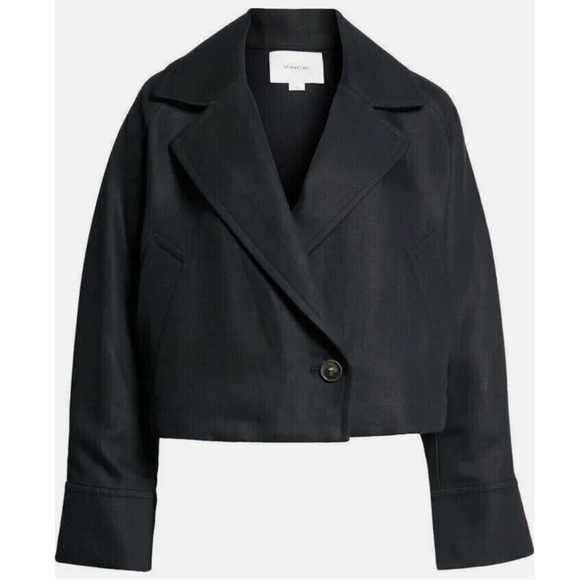 Vince crop cotton/linen blend blazer jacket | large | black - Picture 1 of 8